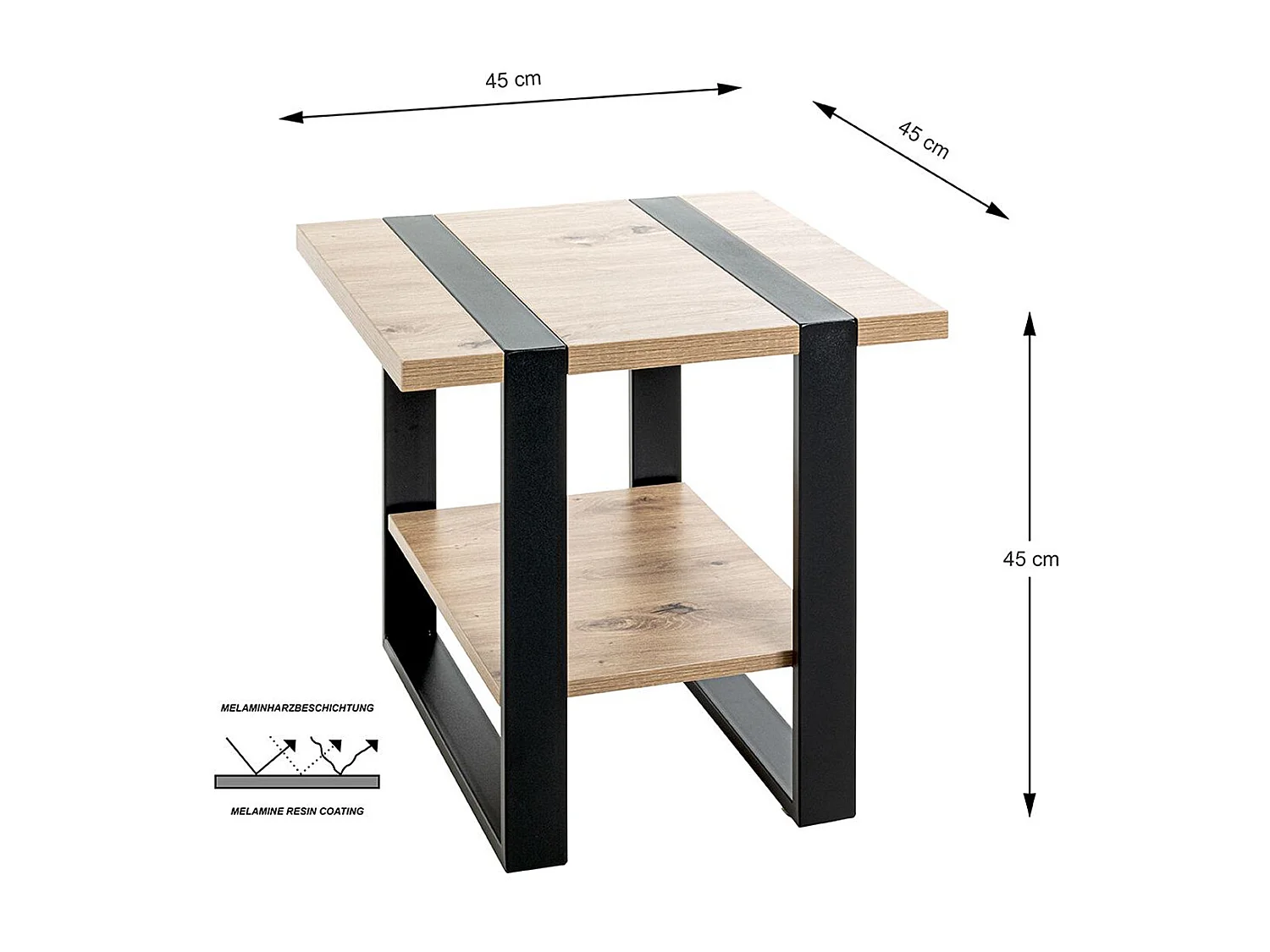 Table d'appoint, Table de salon en bois chêne et métal noir  -longueur 45 x profondeur 45 x hauteur 45 cm