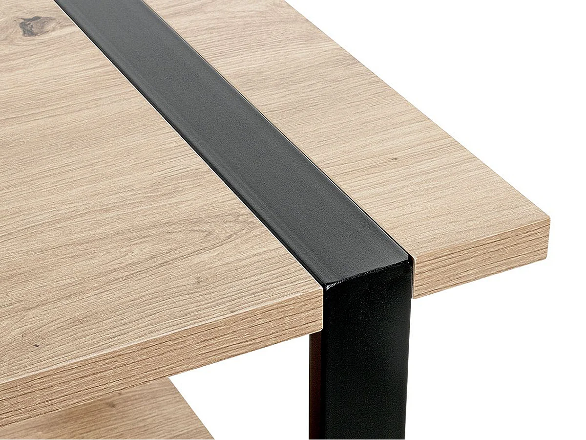 Table d'appoint, Table de salon en bois chêne et métal noir  -longueur 45 x profondeur 45 x hauteur 45 cm