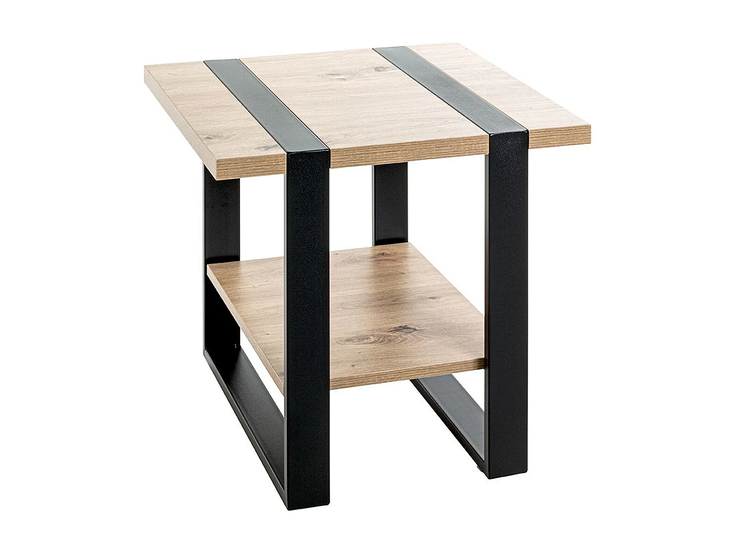 Table d'appoint, Table de salon en bois chêne et métal noir  -longueur 45 x profondeur 45 x hauteur 45 cm