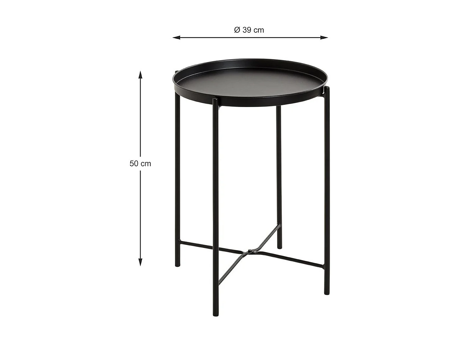 Table d'appoint, Table de salon ronde en métal coloris noir - diamètre 39 x hauteur 50 cm