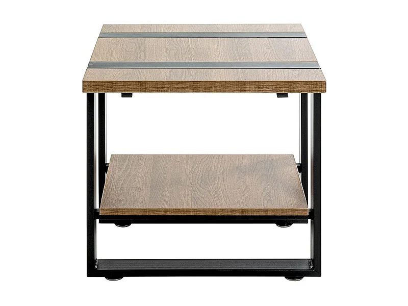 Table d'appoint, Table de salon en bois coloris chêne et métal noir  -longueur 45 x profondeur 45 x hauteur 45 cm