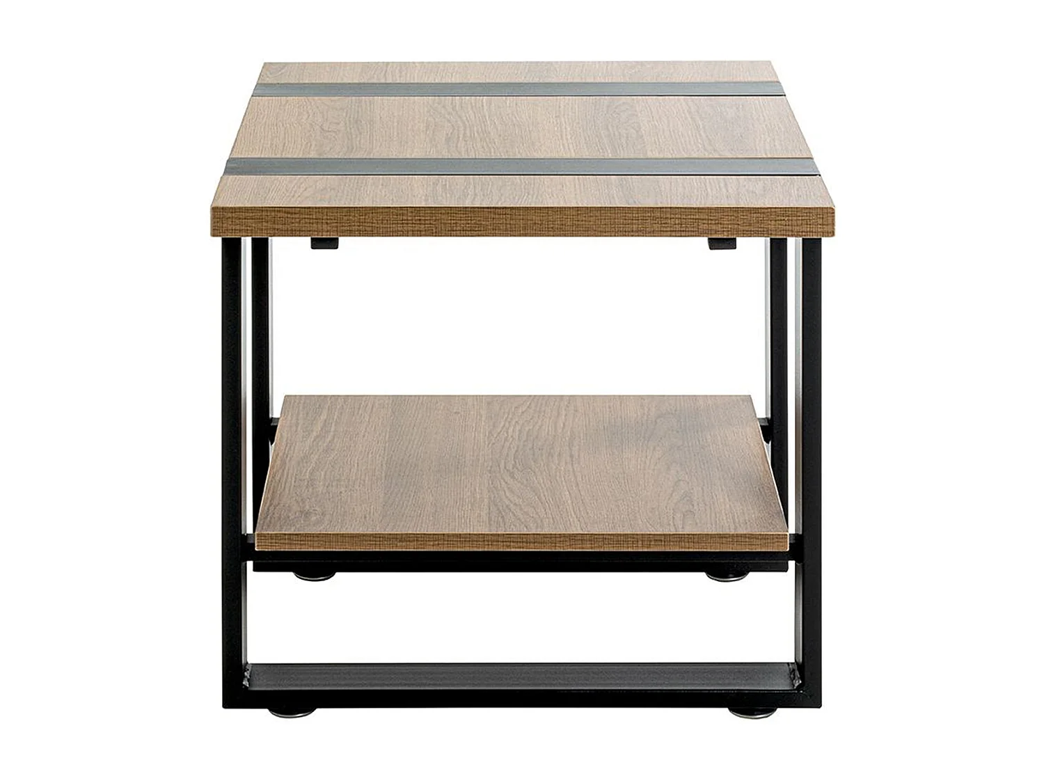 Table d'appoint, Table de salon en bois coloris chêne et métal noir  -longueur 45 x profondeur 45 x hauteur 45 cm