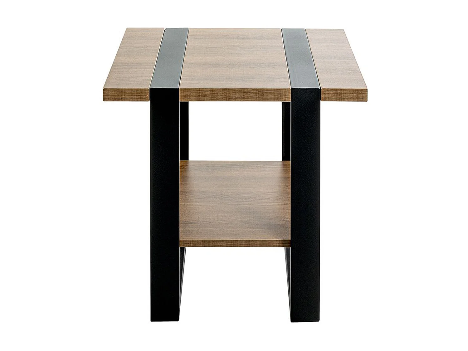 Table d'appoint, Table de salon en bois coloris chêne et métal noir  -longueur 45 x profondeur 45 x hauteur 45 cm