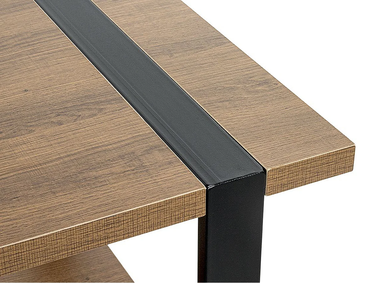 Table d'appoint, Table de salon en bois coloris chêne et métal noir  -longueur 45 x profondeur 45 x hauteur 45 cm