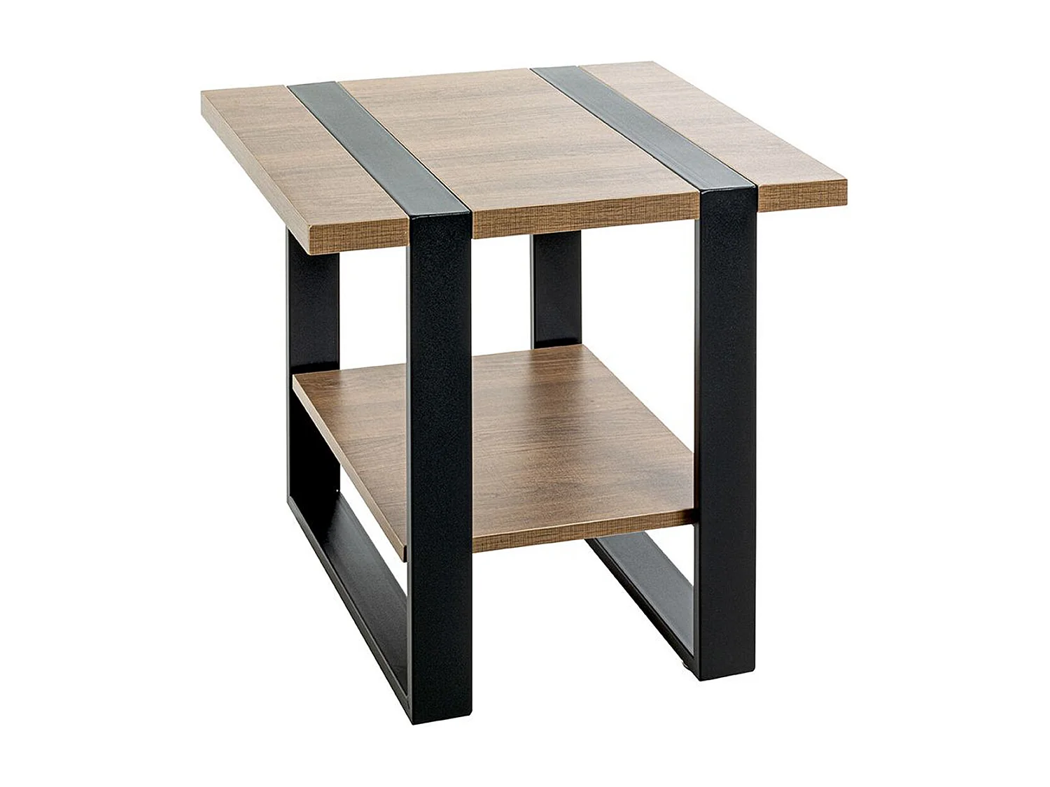 Table d'appoint, Table de salon en bois coloris chêne et métal noir  -longueur 45 x profondeur 45 x hauteur 45 cm