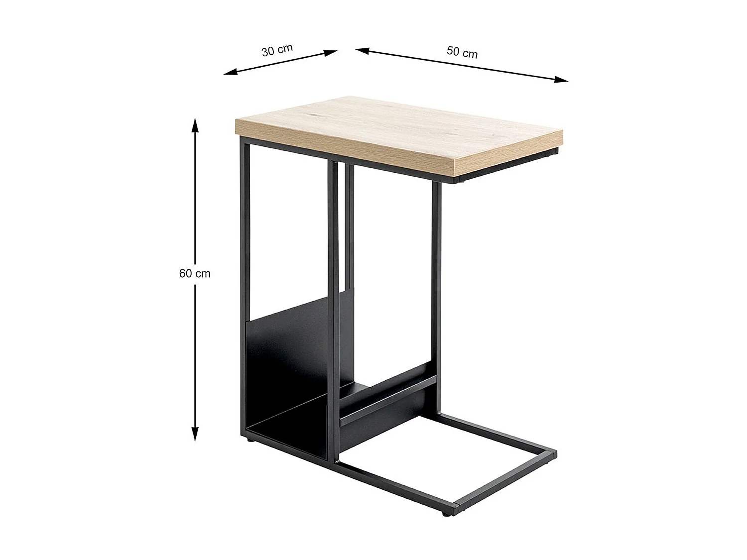 Table d'appoint, Table de salon en bois chêne et métal noir -longueur 30 x profondeur 50 x hauteur 60 cm