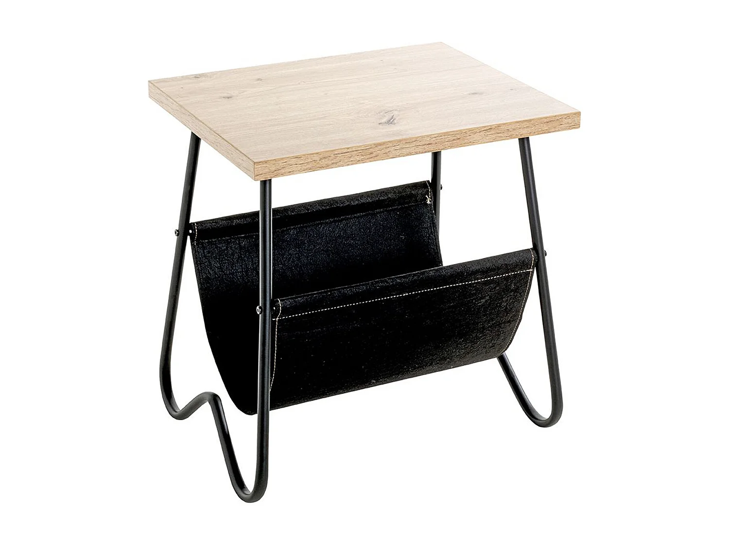 Table d'appoint, Table de salon en bois coloris chêne et métal noir  - longueur 48 x profondeur 40 x hauteur 51 cm