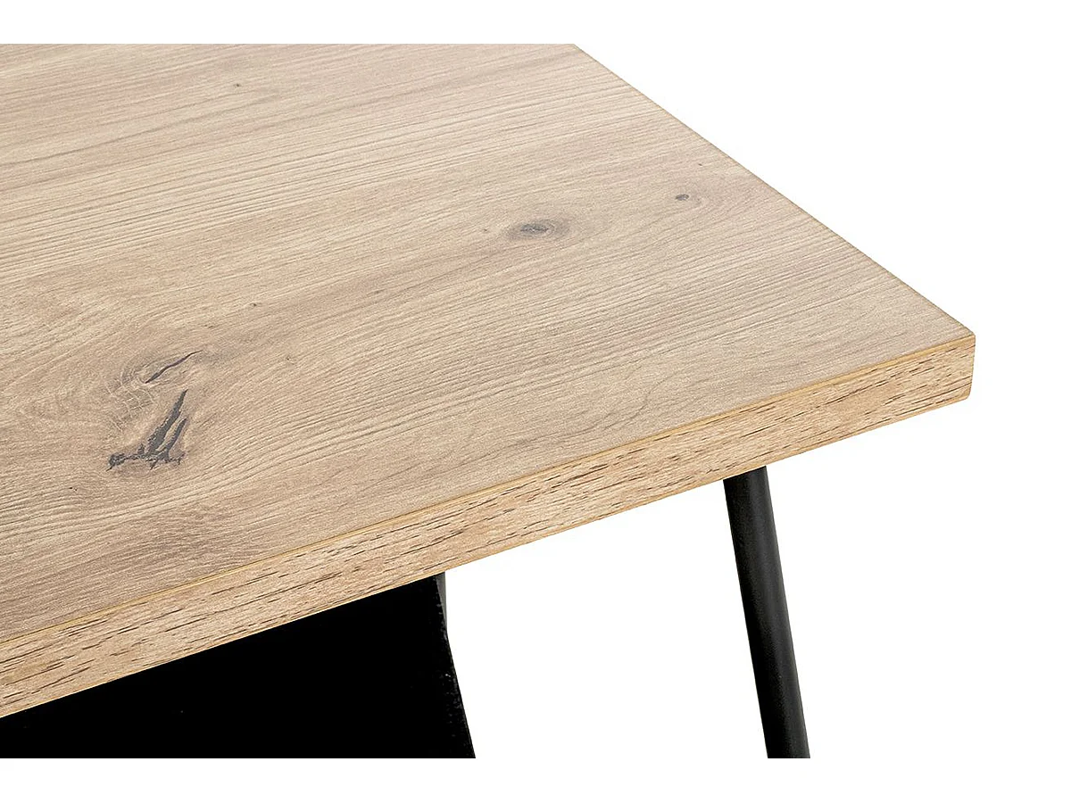 Table d'appoint, Table de salon en bois coloris chêne et métal noir  - longueur 48 x profondeur 40 x hauteur 51 cm