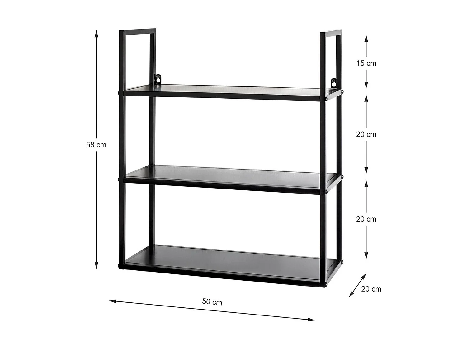 Etagère murale, meuble étagère murale en métal coloris noir -longueur 50 x profondeur 20 x hauteur 58 cm