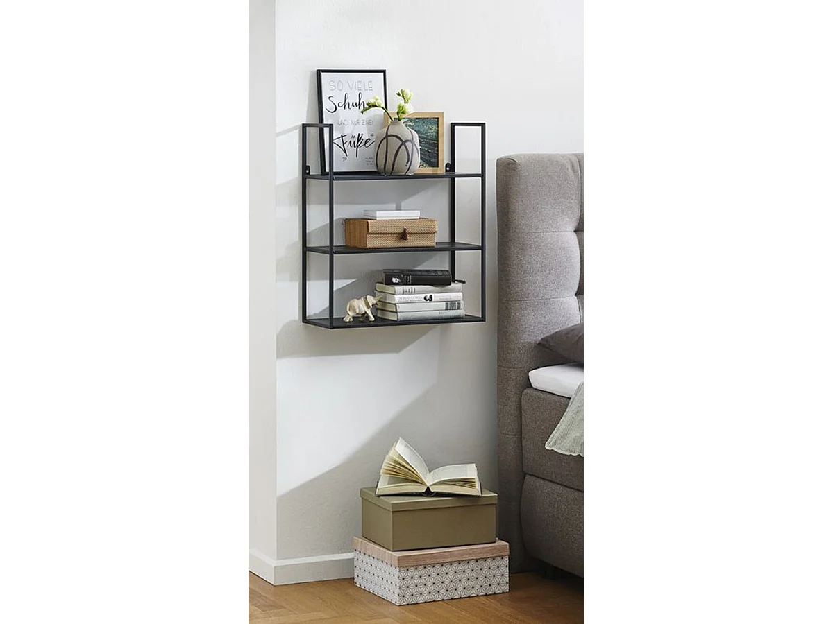 Etagère murale, meuble étagère murale en métal coloris noir -longueur 50 x profondeur 20 x hauteur 58 cm