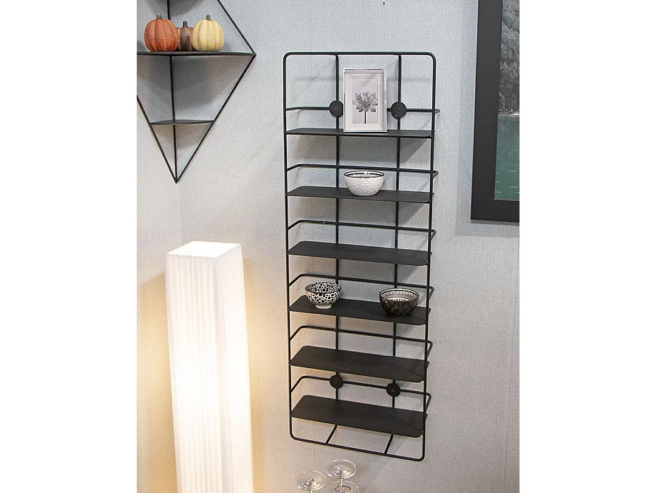 Etagère murale, meuble étagère murale en métal coloris noir  - longueur 37 x profondeur 14 x hauteur 103 cm