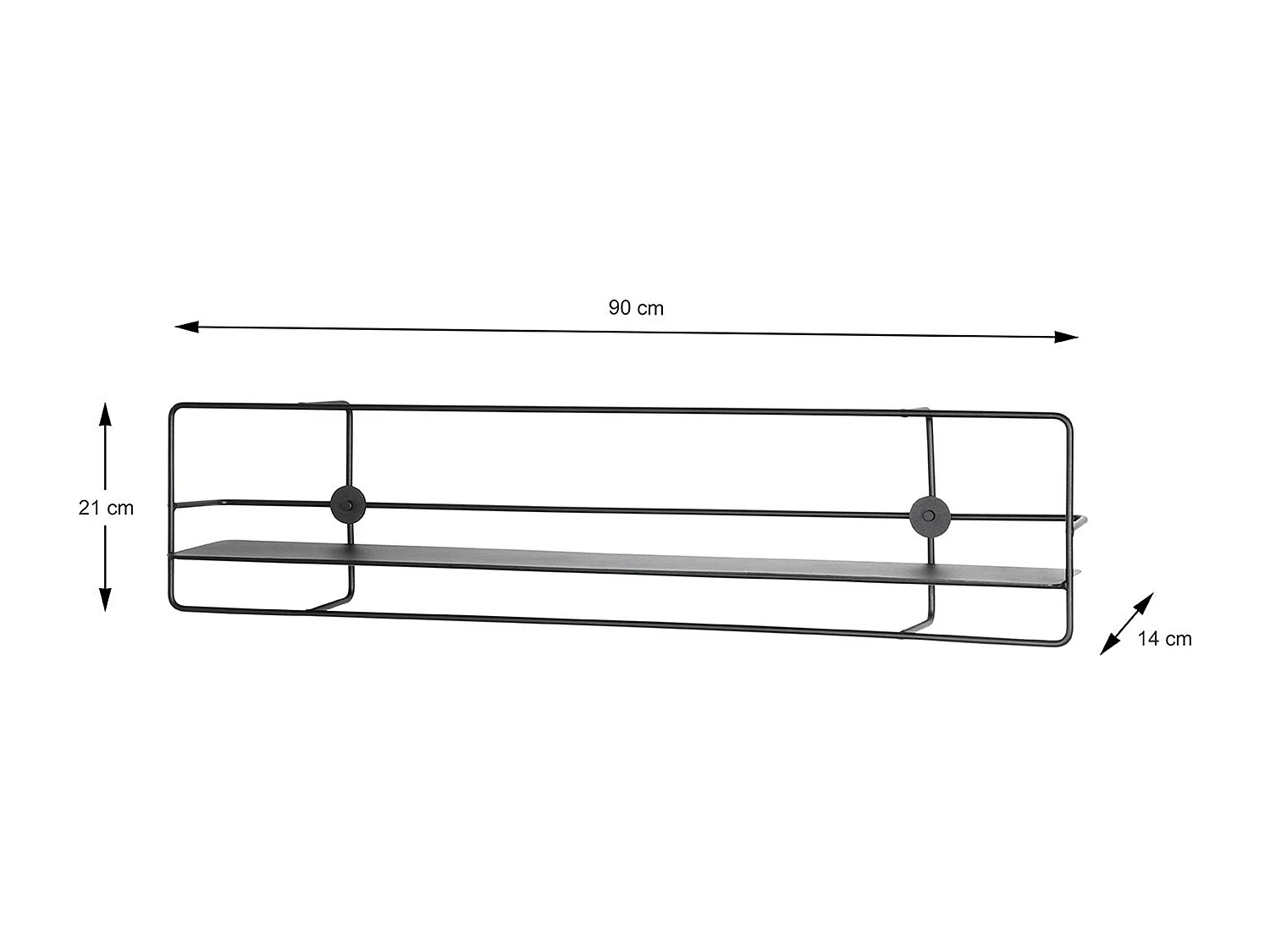 Etagère murale, meuble étagère murale en métal coloris noir  - longueur 90 x profondeur 14 x hauteur 21 cm