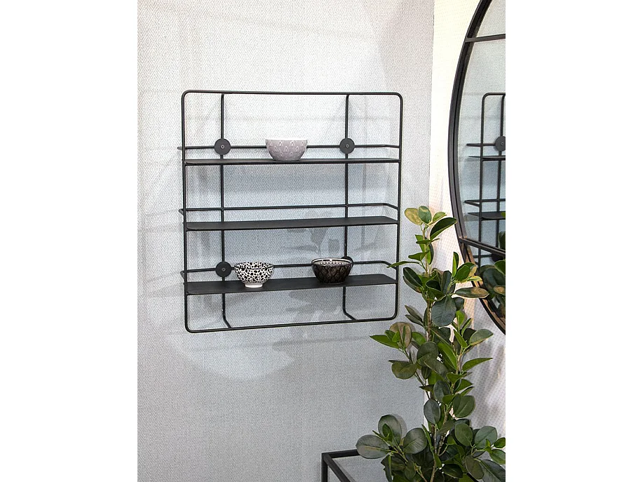 Etagère murale, meuble étagère murale en métal coloris noir -longueur 53 x profondeur 14 x hauteur 56 cm