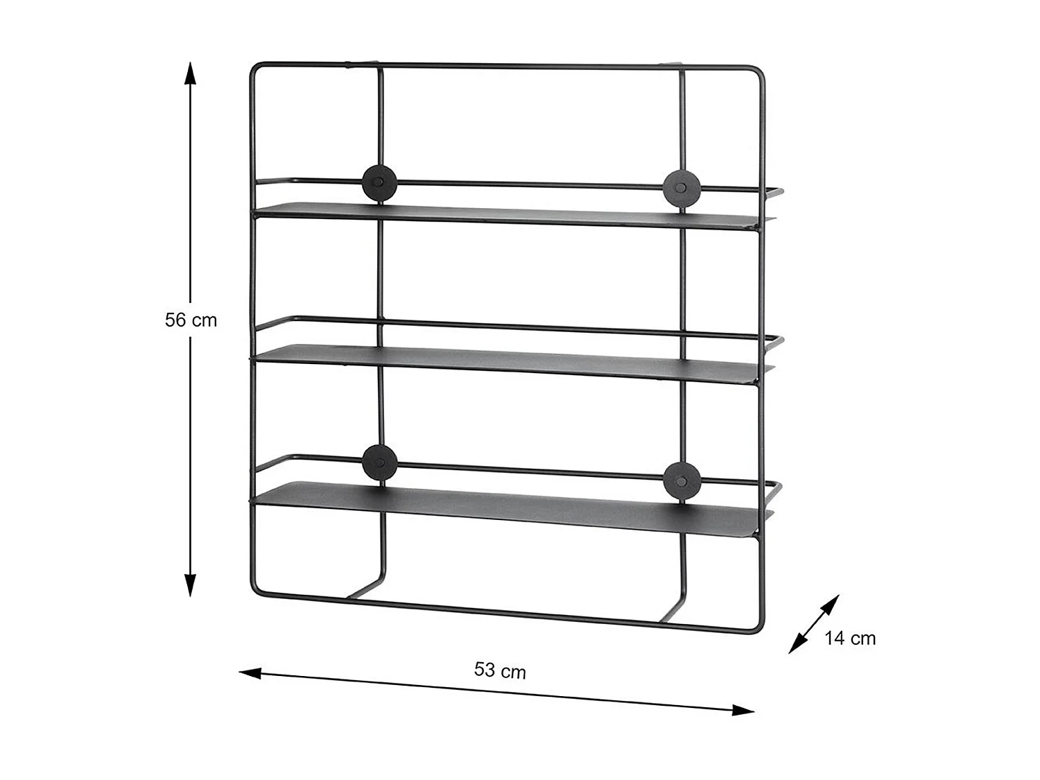 Etagère murale, meuble étagère murale en métal coloris noir -longueur 53 x profondeur 14 x hauteur 56 cm