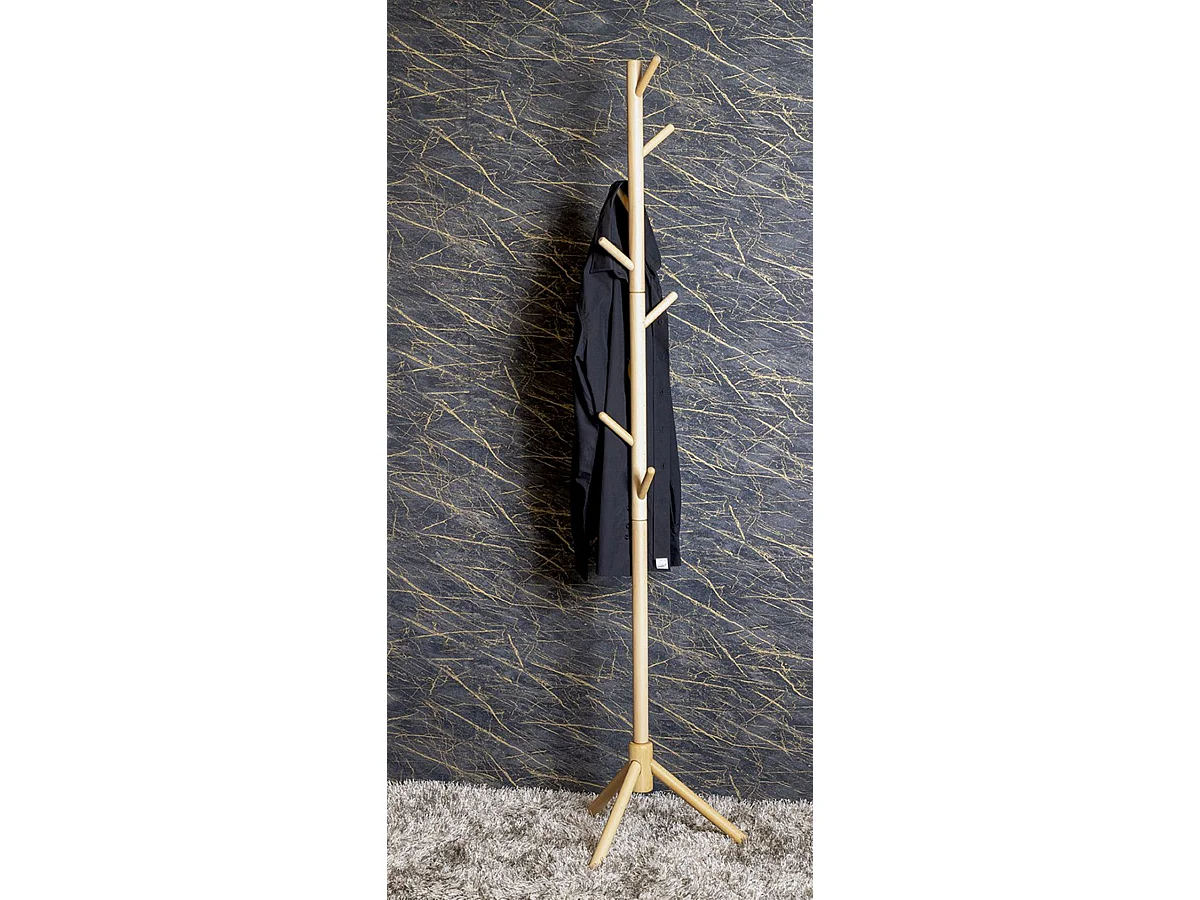 Porte-manteau avec 8 crochets en bois massif coloris naturel - diamètre 43 x hauteur 174 cm