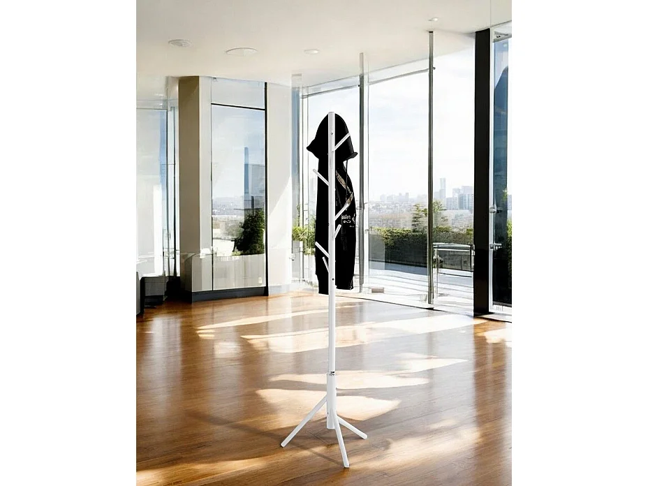 Porte-manteau avec 8 crochets en métal coloris blanc  - diamètre 48 x hauteur 173 cm