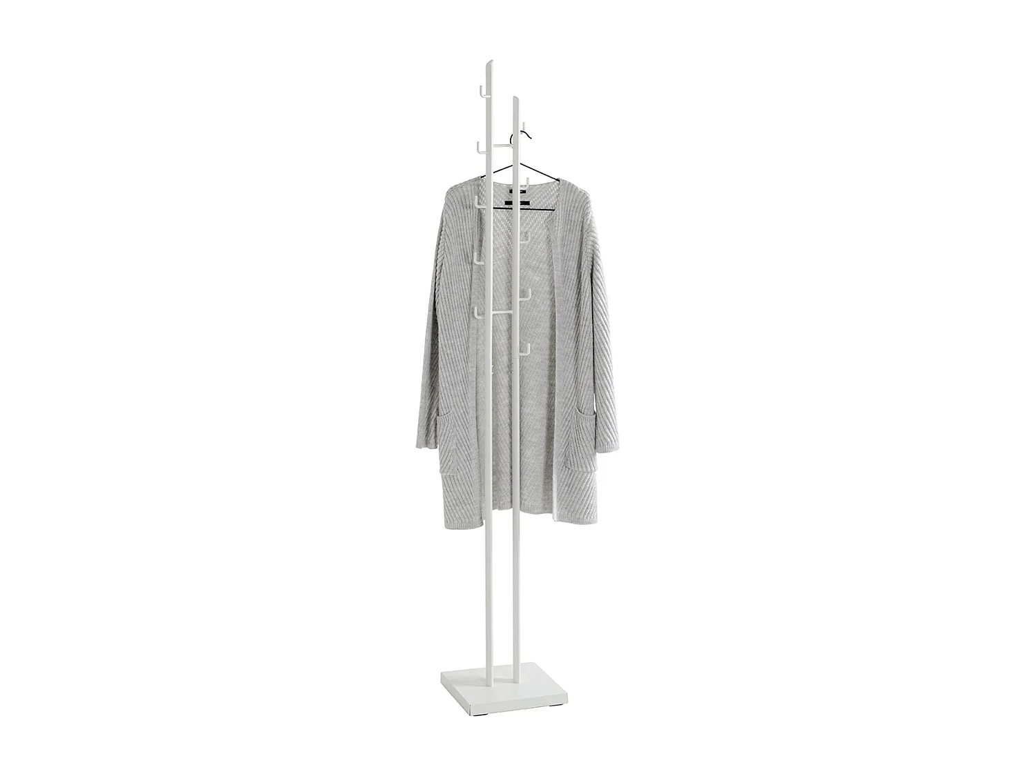 Porte-manteau avec 8 crochets en métal coloris blanc - longueur 29 x profondeur 29 x hauteur 176  cm