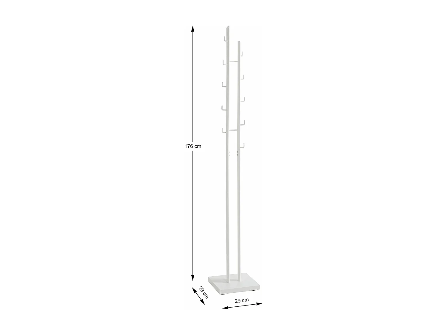 Porte-manteau avec 8 crochets en métal coloris blanc - longueur 29 x profondeur 29 x hauteur 176  cm
