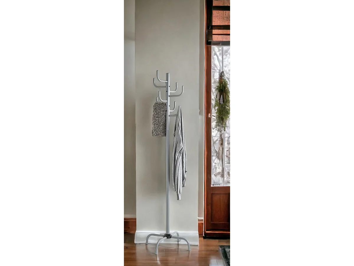 Porte-manteau avec 8 crochets en métal coloris gris - diamètre 37 x hauteur 180 cm