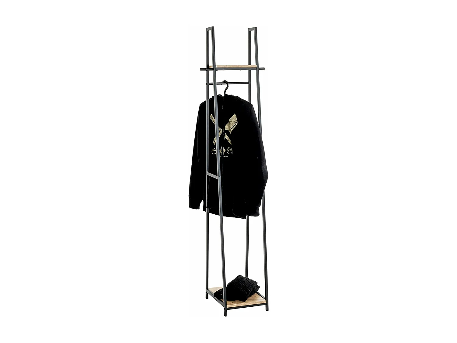 Porte-manteau en bois coloris chêne et métal coloris noir  -longueur 38 x profondeur 40 x hauteur 166  cm