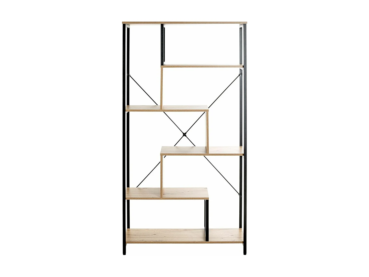 Etagère, meuble étagère en bois coloris chêne et métal noir -longueur 84 x profondeur 35 x hauteur 163 cm