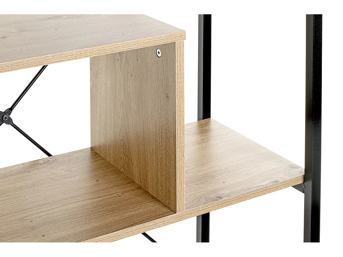 Etagère, meuble étagère en bois coloris chêne et métal noir -longueur 84 x profondeur 35 x hauteur 163 cm