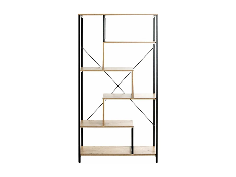 Etagère, meuble étagère en bois coloris chêne et métal noir -longueur 84 x profondeur 35 x hauteur 163 cm