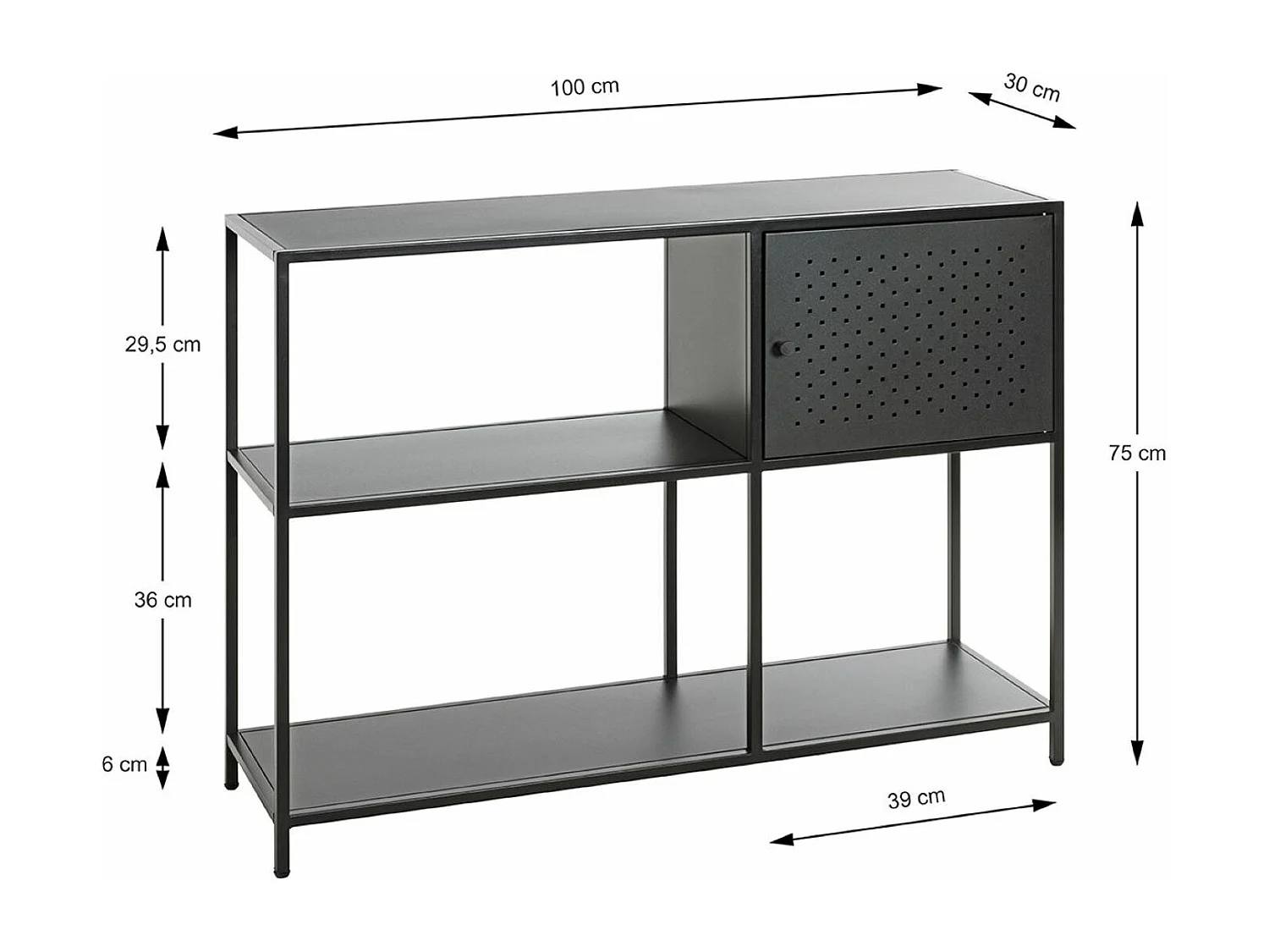 Etagère, meuble étagère en métal coloris noir  -longueur 100 x profondeur 30 x hauteur 75 cm