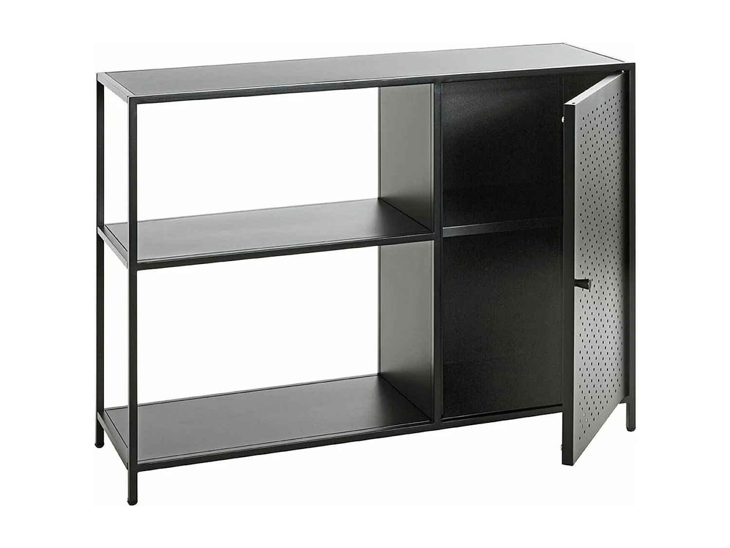 Etagère, meuble étagère avec 1 porte en métal noir  -longueur 100 x profondeur 30 x hauteur 75 cm