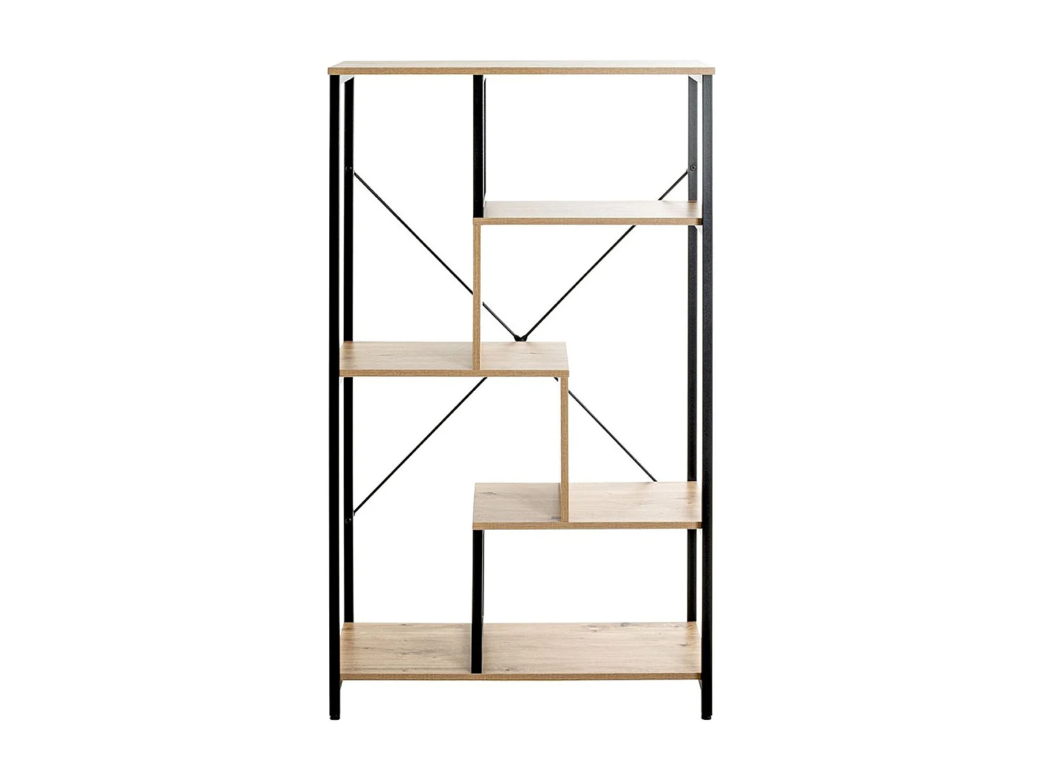 Etagère, meuble étagère en bois coloris chêne et métal noir  -longueur 74 x profondeur 35 x hauteur 132 cm