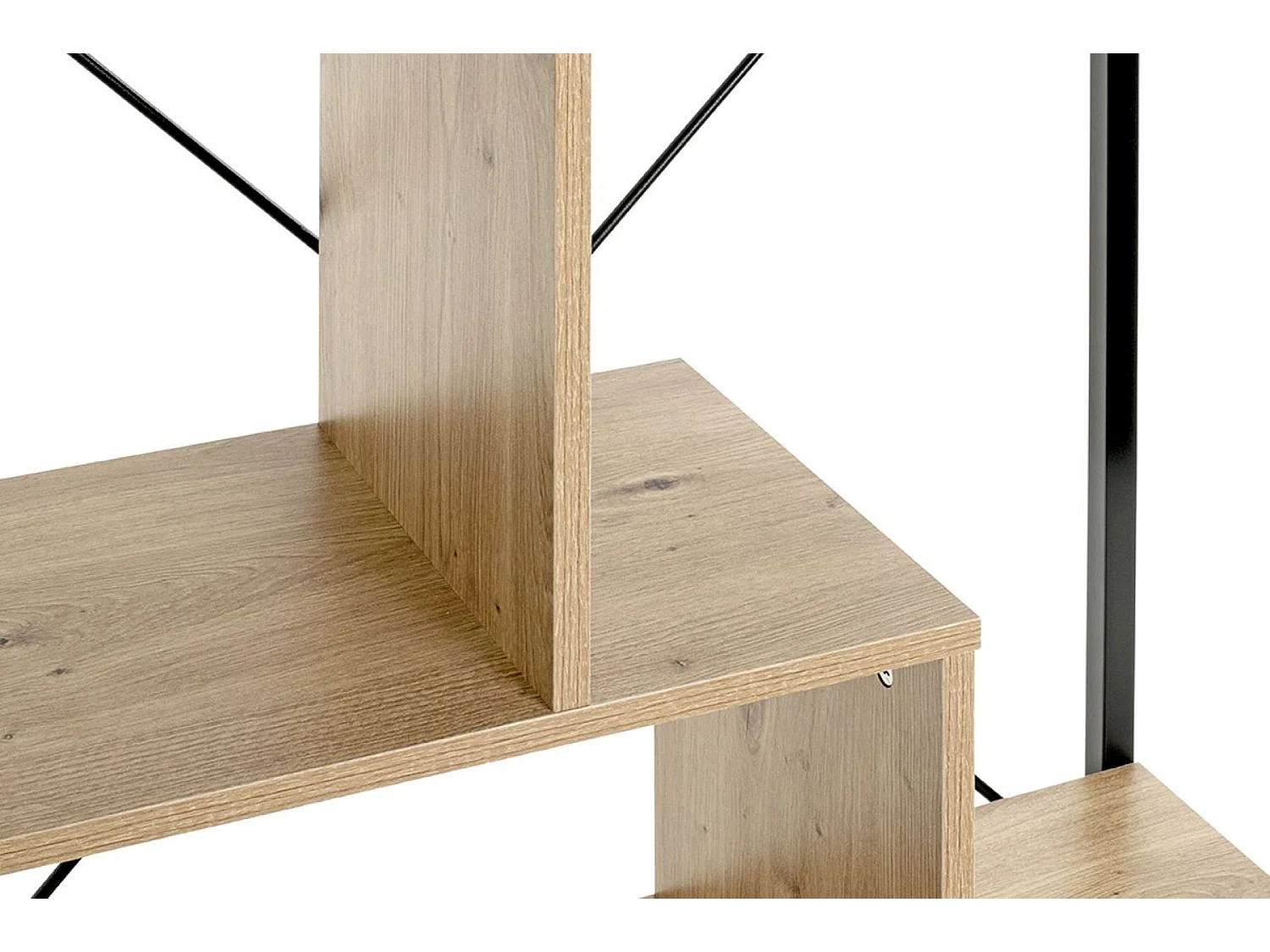 Etagère, meuble étagère en bois coloris chêne et métal noir  -longueur 74 x profondeur 35 x hauteur 132 cm