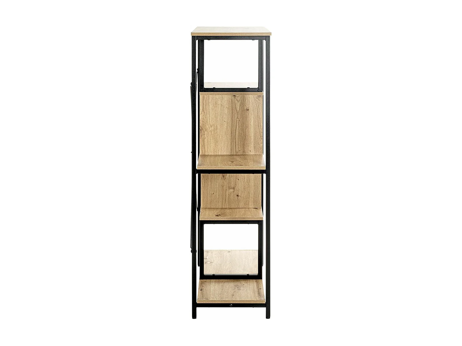 Etagère, meuble étagère en bois coloris chêne et métal noir  -longueur 74 x profondeur 35 x hauteur 132 cm