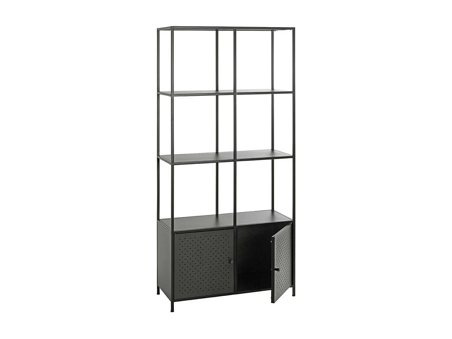 Etagère, meuble étagère avec 2 portes en métal noir -longueur 80 x profondeur 37 x hauteur 176 cm
