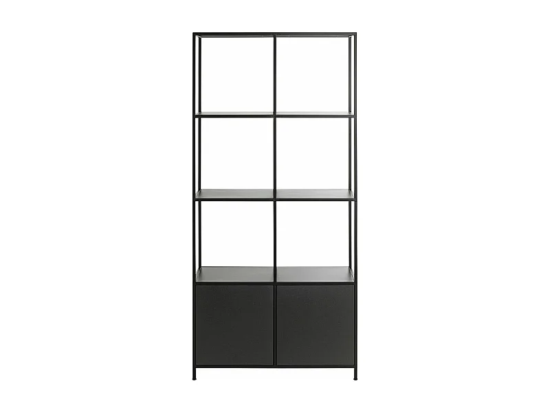 Etagère, meuble étagère avec 2 portes en métal noir -longueur 80 x profondeur 37 x hauteur 176 cm
