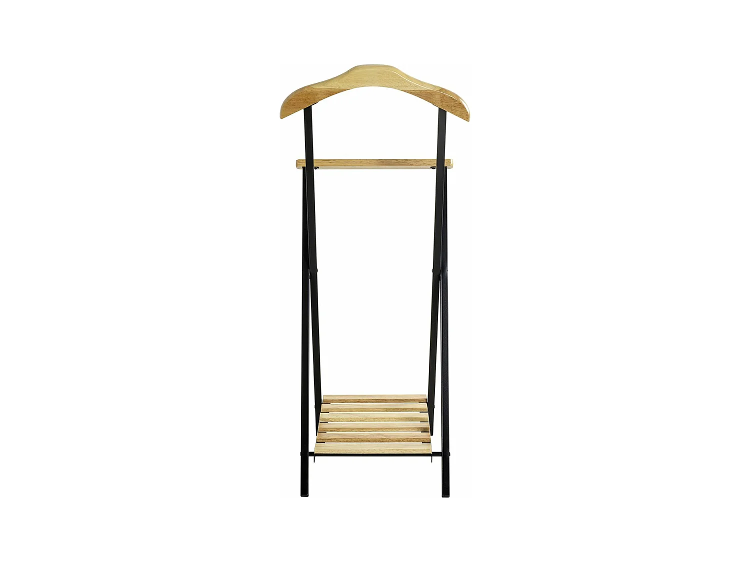 Valet de nuit , valet de chambre en bois massif coloris naturel et métal noir  -longueur 45 x profondeur 45 x hauteur 110 cm