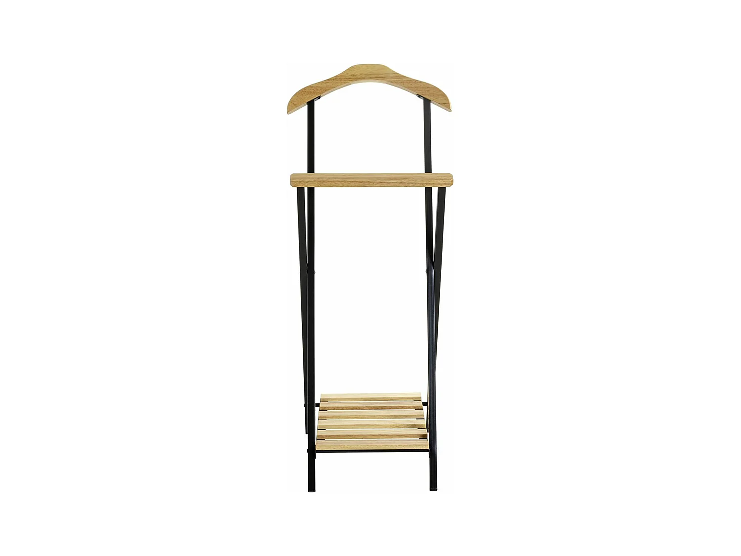 Valet de nuit , valet de chambre en bois massif coloris naturel et métal noir  -longueur 45 x profondeur 45 x hauteur 110 cm