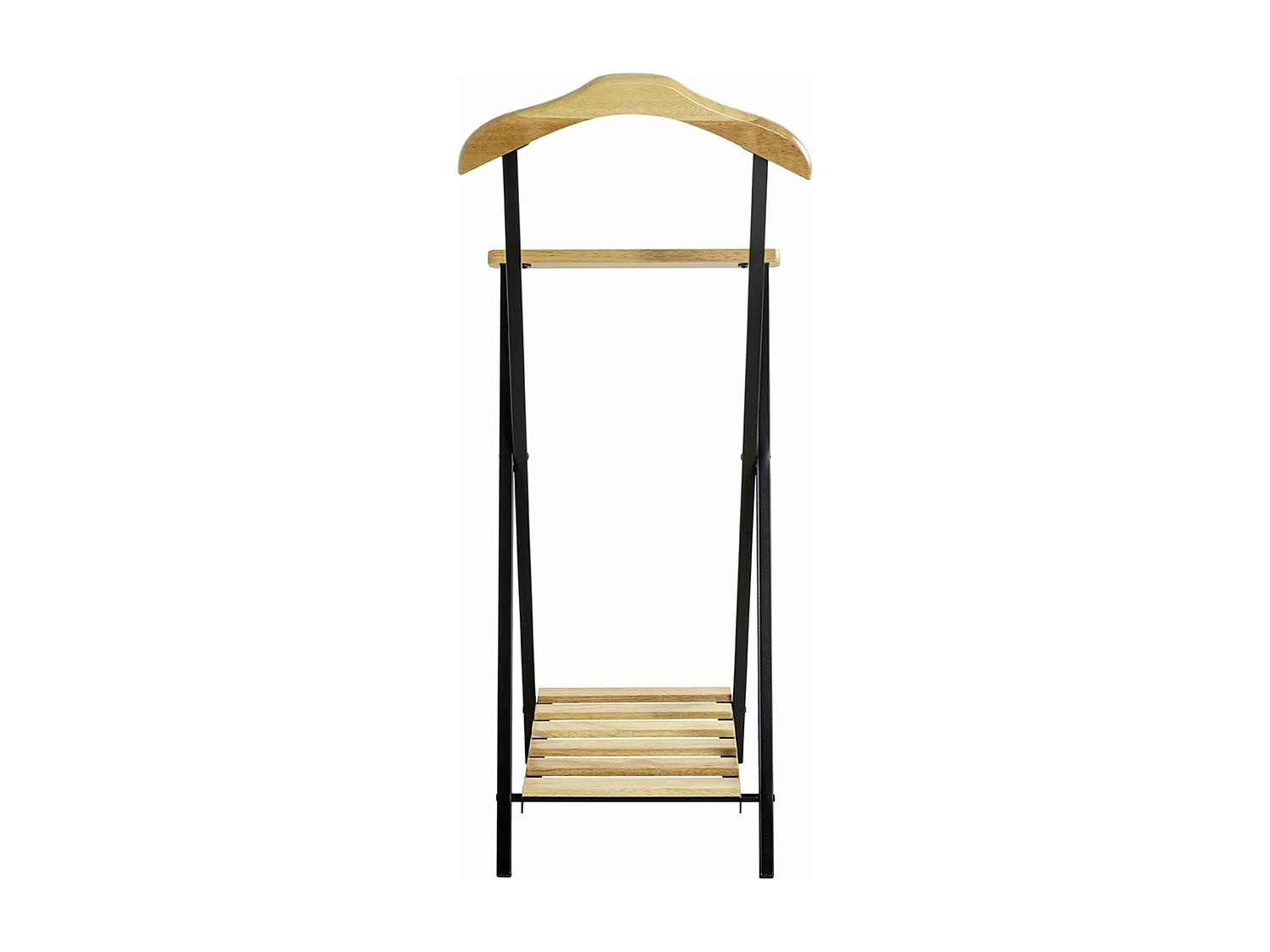 Valet de nuit , valet de chambre en bois massif coloris naturel et métal noir  -longueur 45 x profondeur 45 x hauteur 110 cm