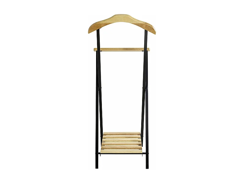 Valet de nuit , valet de chambre en bois massif coloris naturel et métal noir  -longueur 45 x profondeur 45 x hauteur 110 cm