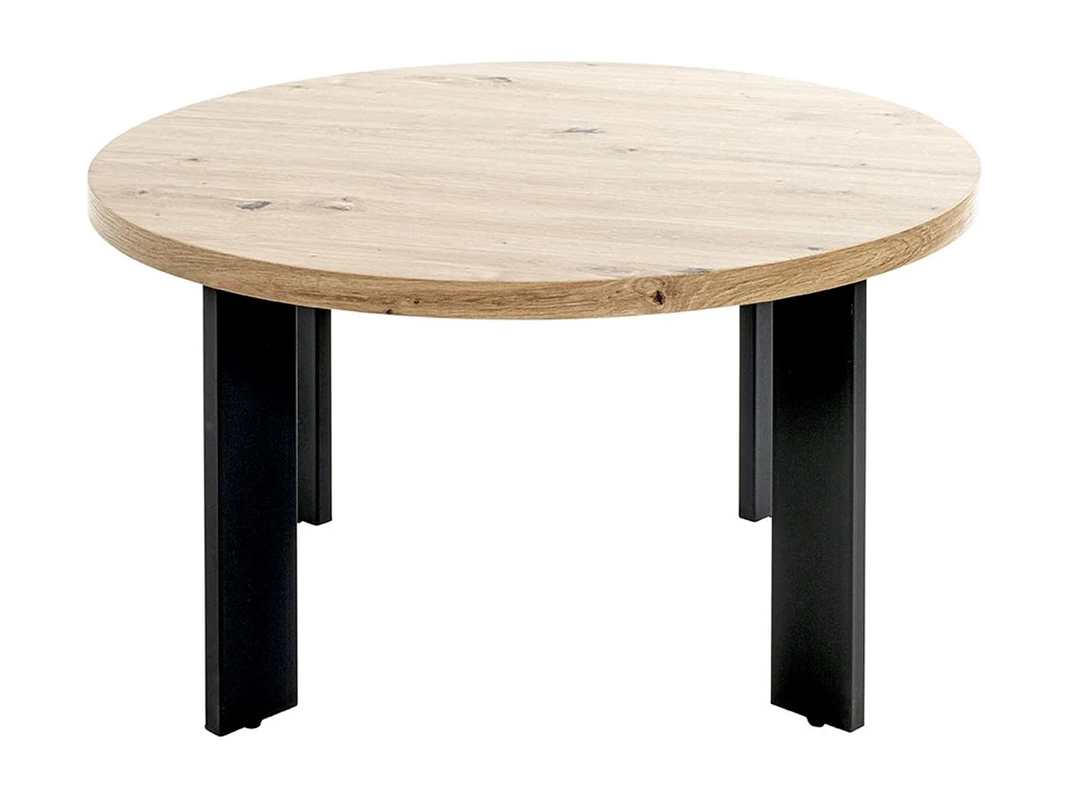 Table basse, Table de salon en bois coloris chêne et métal noir  - diamètre 75 x hauteur 42 cm