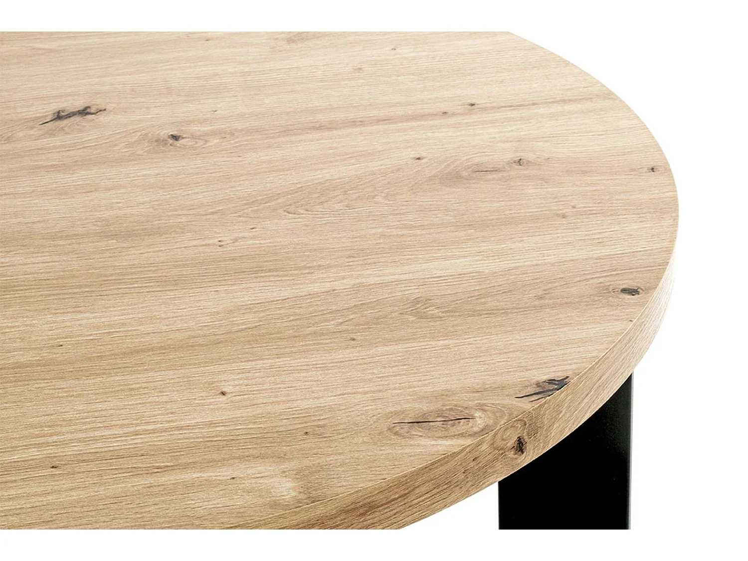 Table basse, Table de salon en bois coloris chêne et métal noir  - diamètre 75 x hauteur 42 cm