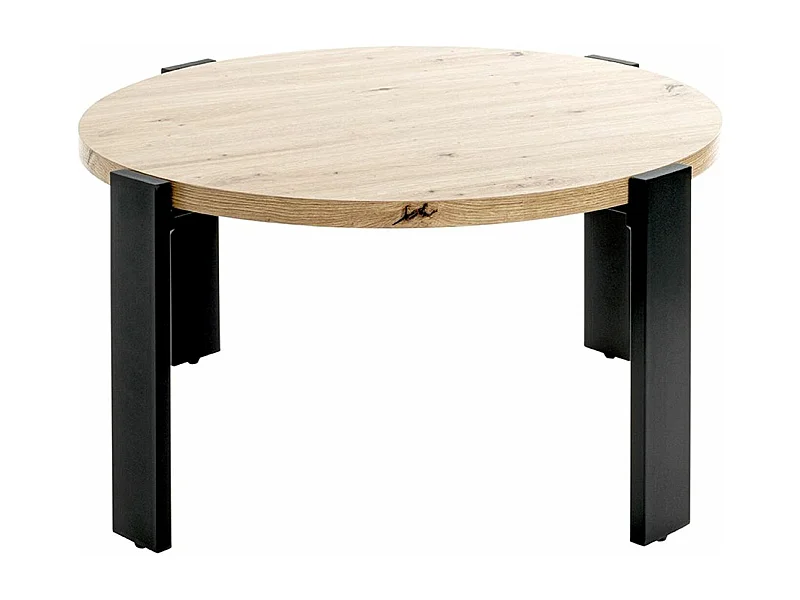 Table basse, Table de salon en bois chêne et métal noir - diamètre 75 x hauteur 42 cm