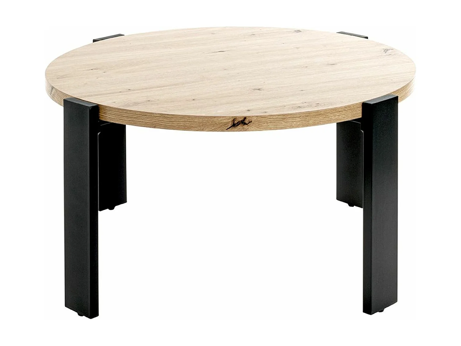 Table basse, Table de salon en bois chêne et métal noir - diamètre 75 x hauteur 42 cm