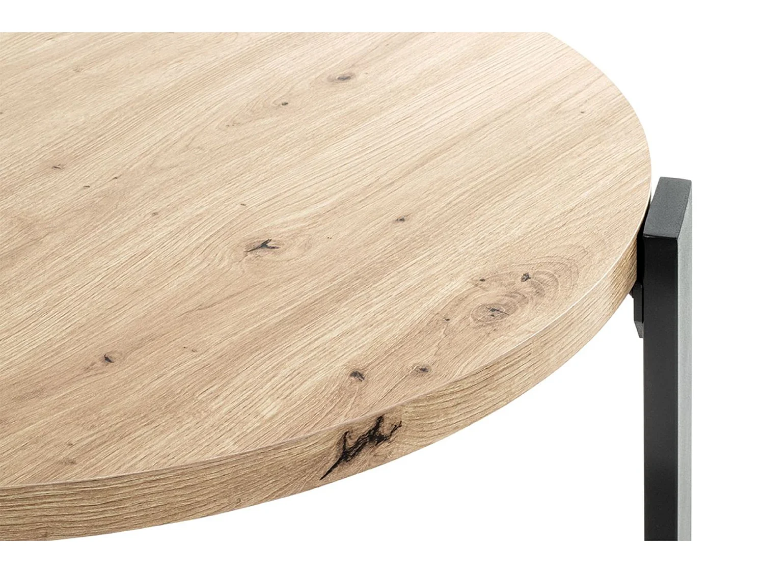 Table basse, Table de salon en bois chêne et métal noir - diamètre 75 x hauteur 42 cm