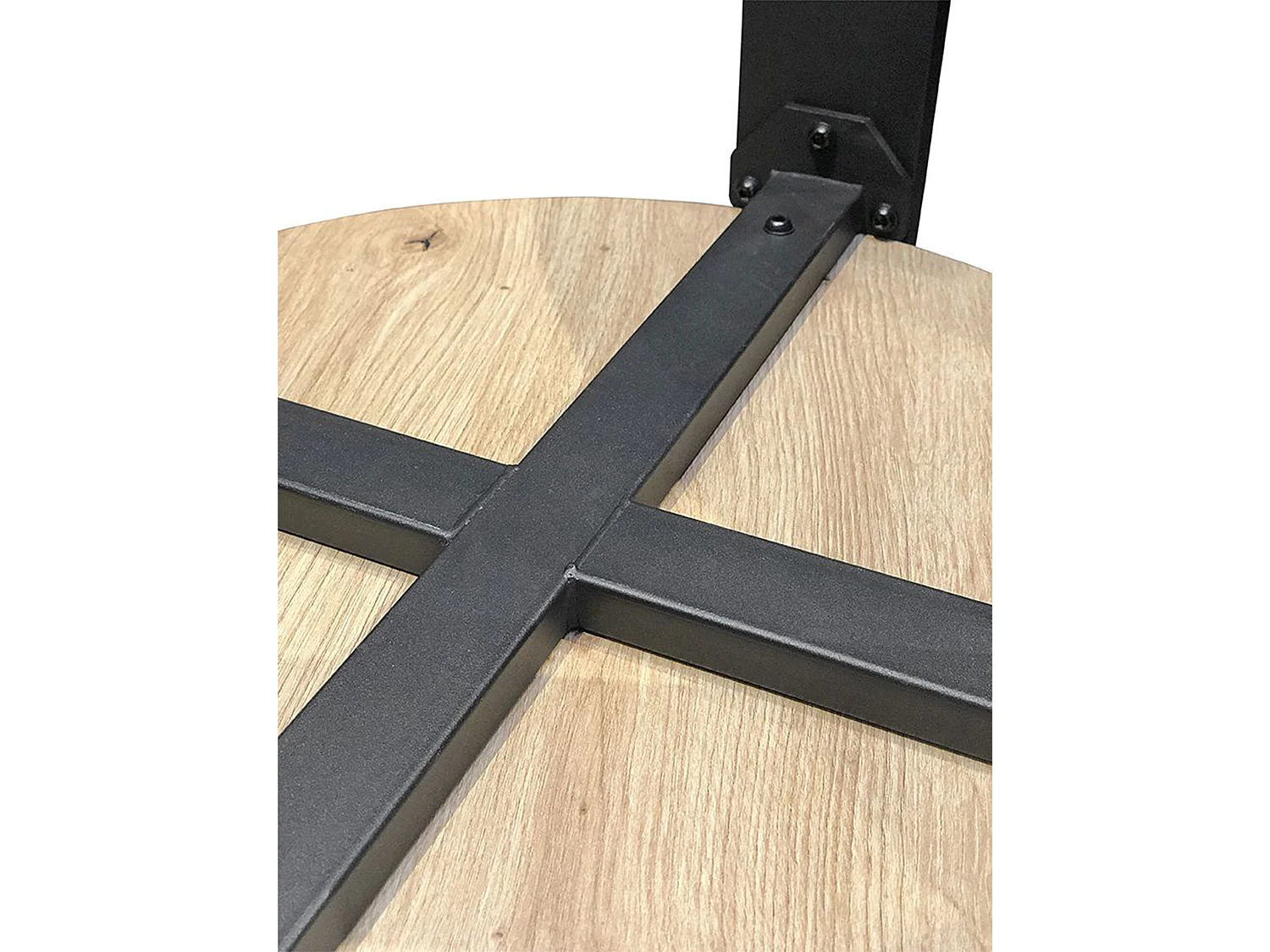 Table basse, Table de salon en bois chêne et métal noir - diamètre 75 x hauteur 42 cm