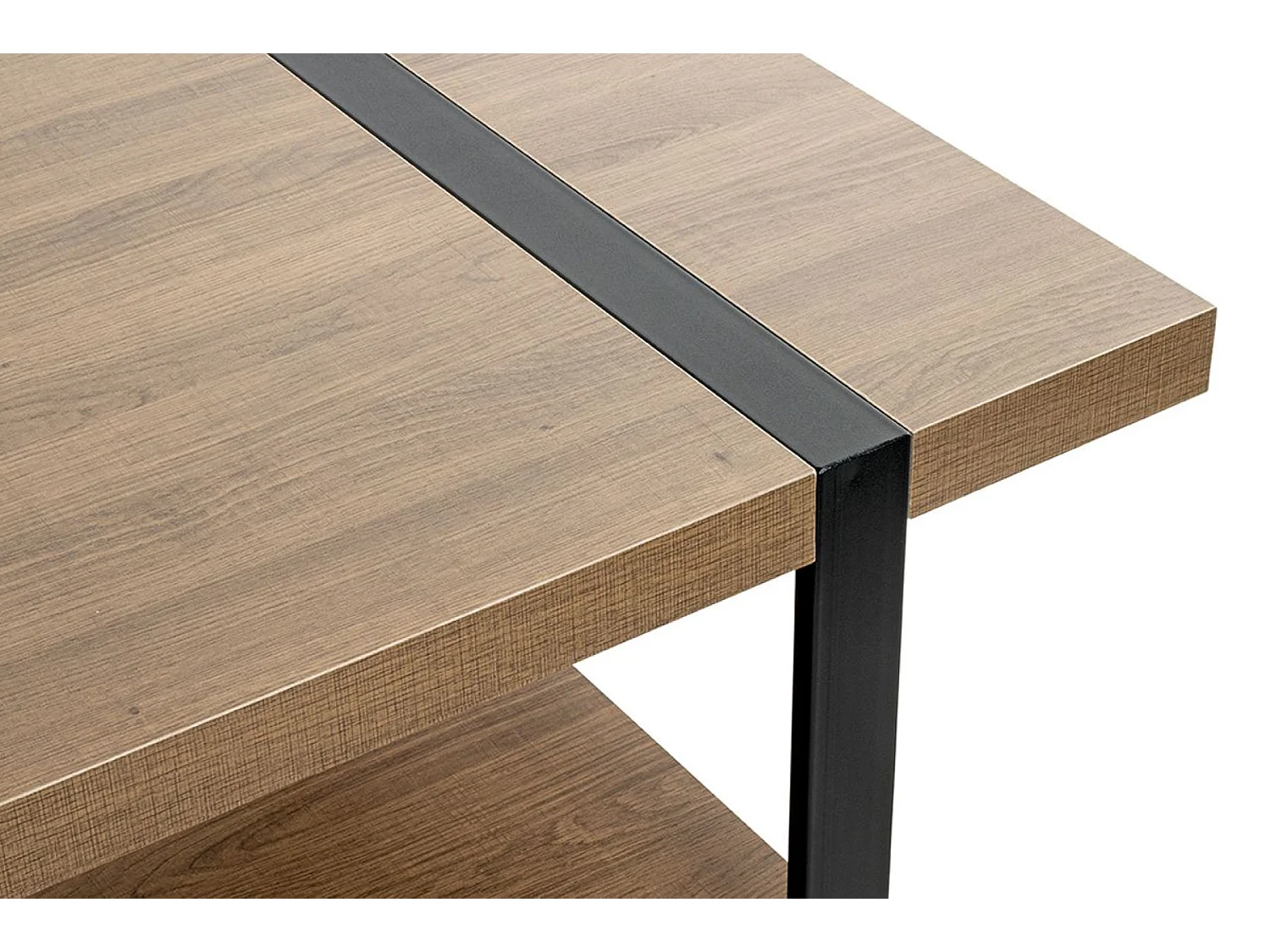 Table basse, Table de salon en bois coloris chêne et métal noir -longueur 120 x profondeur 60 x hauteur 45 cm