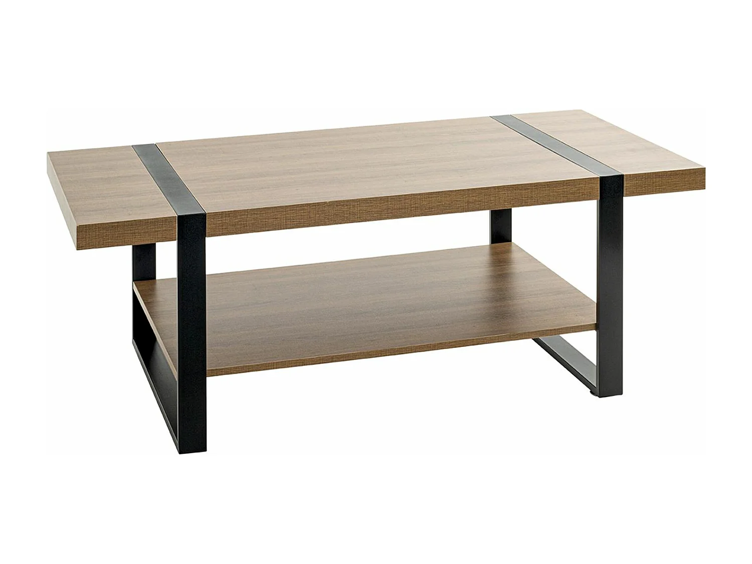 Table basse, Table de salon en bois coloris chêne et métal noir -longueur 120 x profondeur 60 x hauteur 45 cm