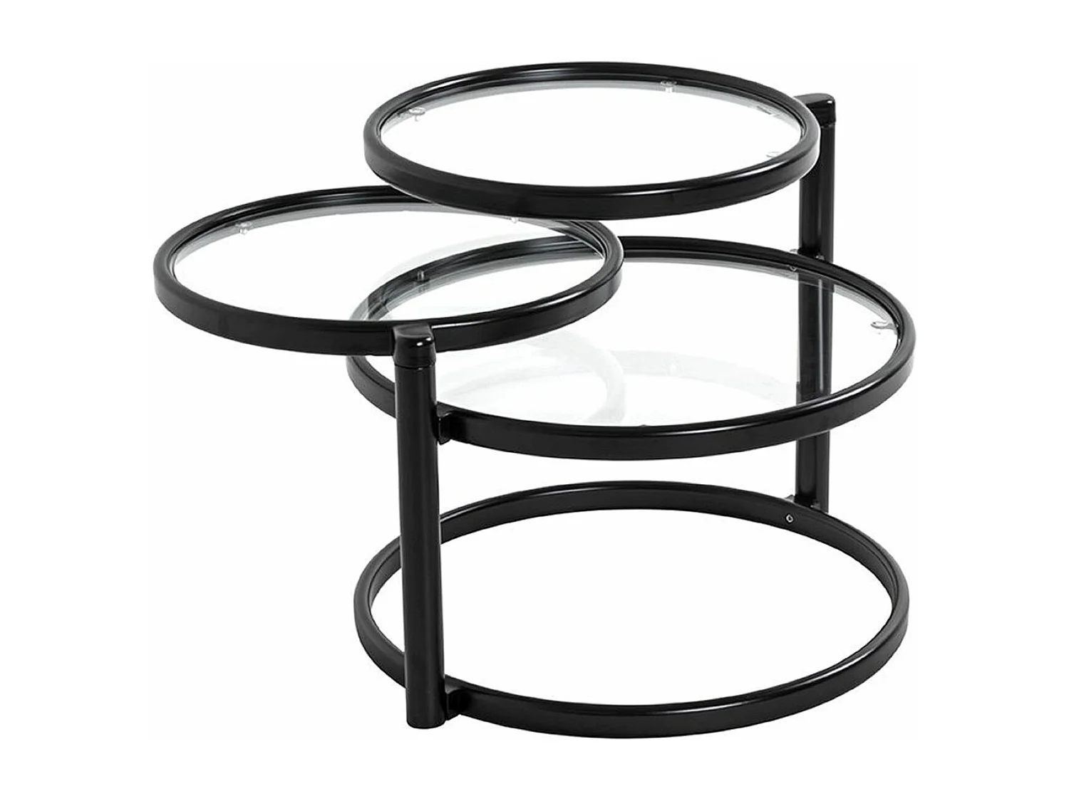 Table basse, Table de salon en métal coloris noir mat et verre trempé - longueur 58-140 x profondeur 50 x hauteur 43 cm