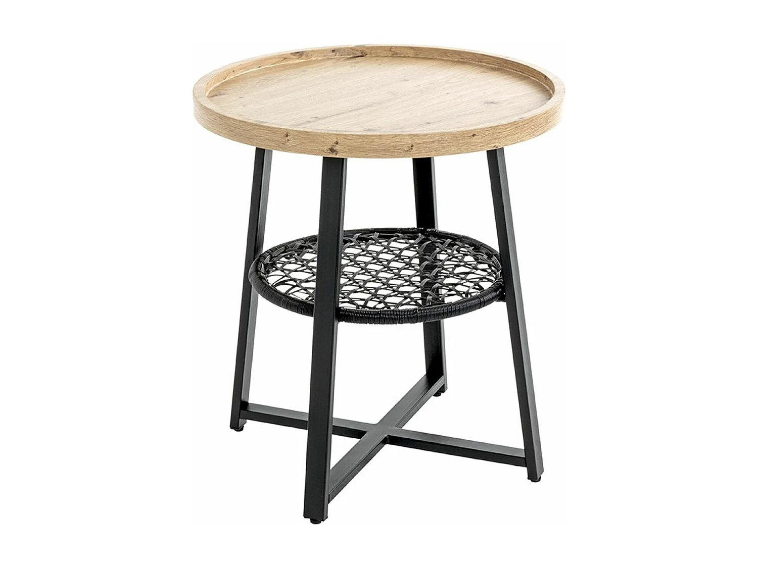 Table basse, Table de salon ronde en bois chêne et métal noir - diamètre 50 x hauteur 55 cm