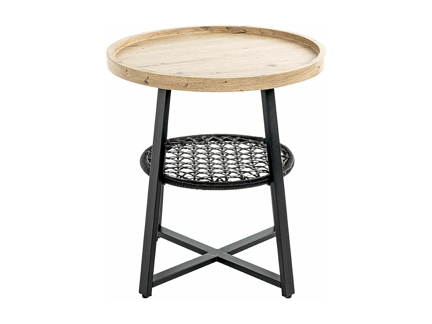 Table basse, Table de salon ronde en bois chêne et métal noir - diamètre 50 x hauteur 55 cm