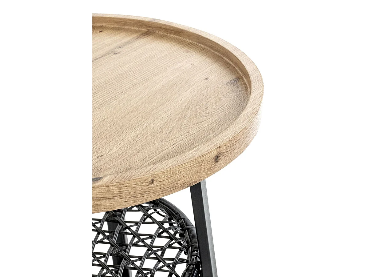 Table basse, Table de salon ronde en bois chêne et métal noir - diamètre 50 x hauteur 55 cm